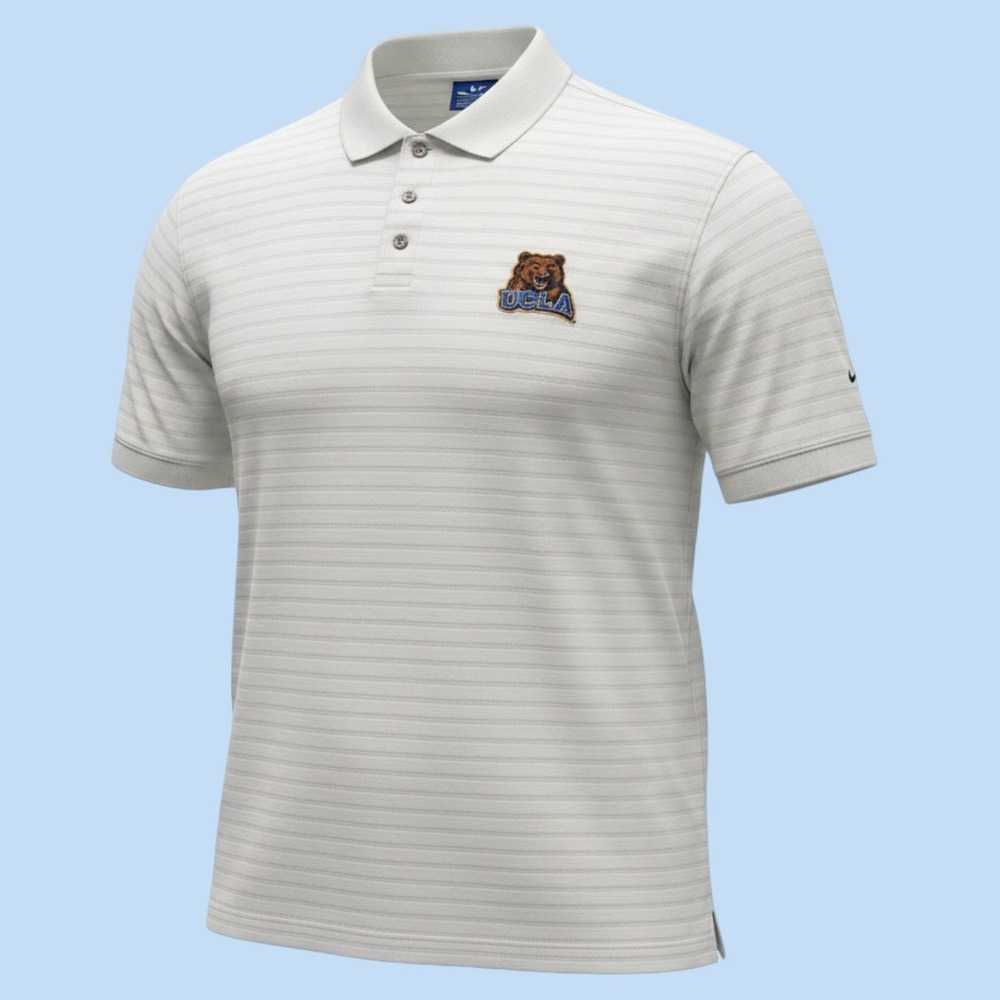 Pro Player Polo Shirt Mens XL White UCLA Bruins Embroidered Striped Short Sleeve
